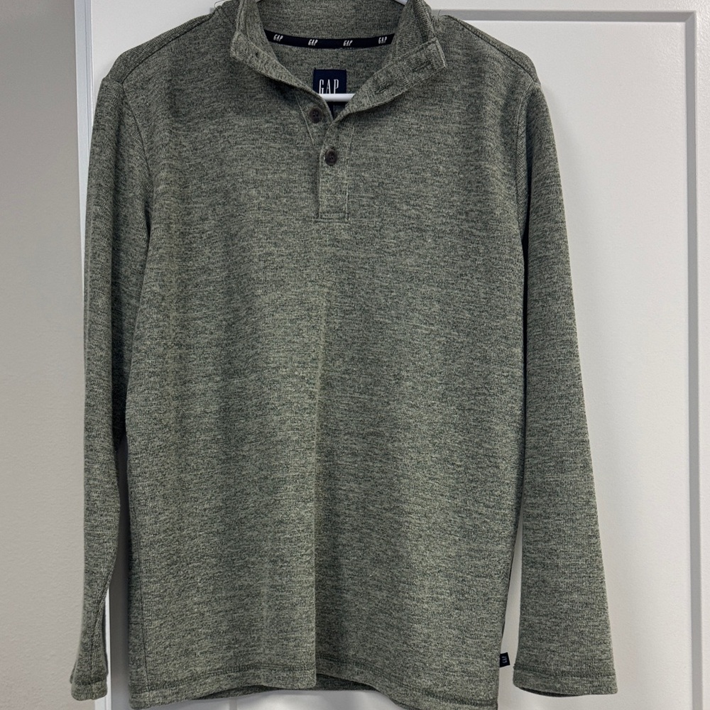 GAP Men's Heather Olive Quarter-Placket Pullover